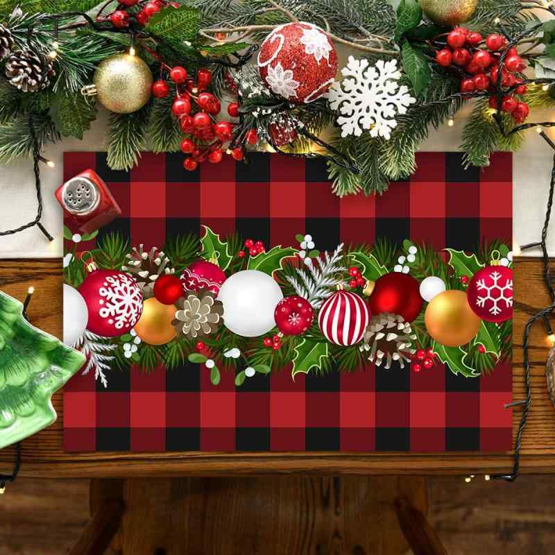 テーブルマット クリスマス ランチョンマット オーナメント デコレーションセット 撥水 防汚 耐熱 ポリエステル製 黒赤チェック柄 食卓 ホームパーティー アメリカンスタイル おしゃれ 冬