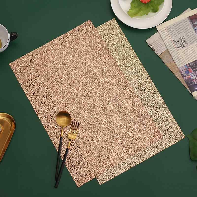 プレイスマット ランチョンマット 長方形 PVC製 織り目調 耐熱 防水 防汚 食卓用 ダイニング 家庭用 北欧 おしゃれ コースター ゴールド シルバー ローズゴールド(x2)