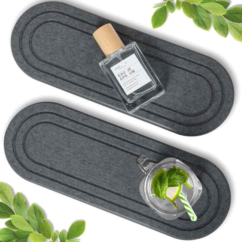 珪藻土 吸水 速乾 水切りシート 2点セット バスルーム 洗面台 シンク周り 蛇口パッド キッチン ドライングトレー ソープディッシュ 石鹸置き プレート