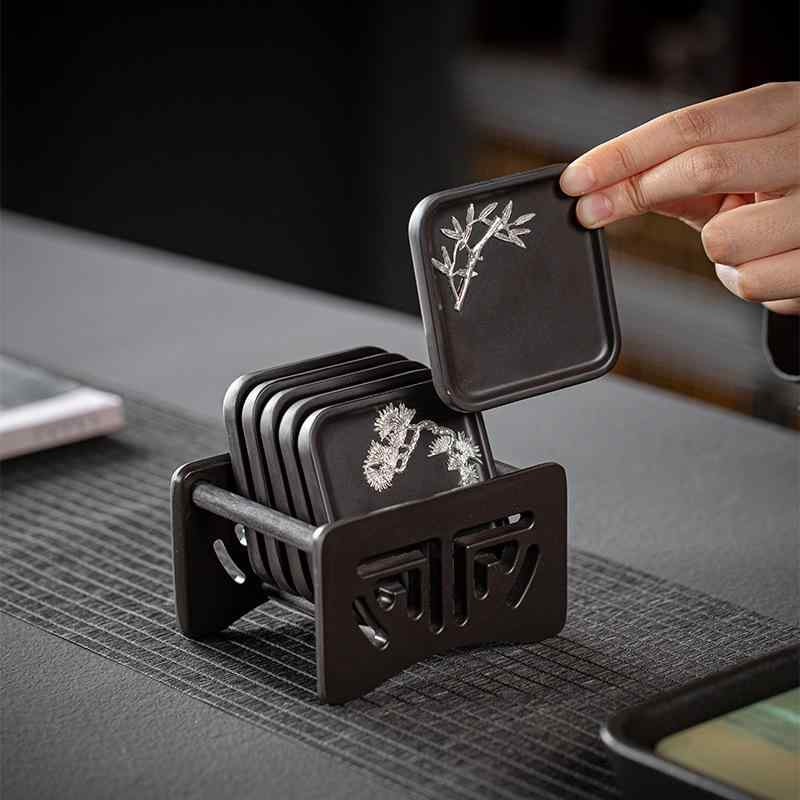 コースター ベークライト PVC 茶托 カップホルダー 円形 花柄 耐熱 断熱 おしゃれ 茶敷 茶道具 茶器 茶..