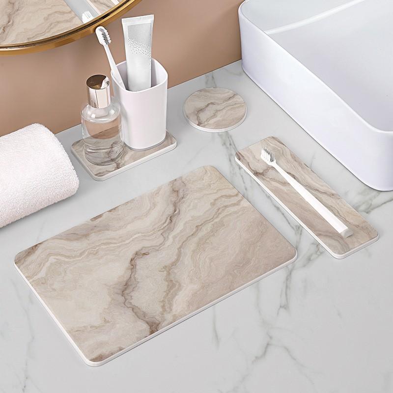 珪藻土マット 速乾 吸水 硬質 コースター 洗面台 バスルーム 台所 キッチン シンク周り 蛇口 水切り 小物置き トレー マルチマット 花柄 大理石柄 フレンチ 北欧風 おしゃれ