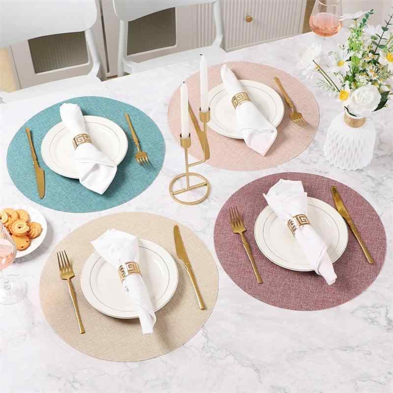 ランチョンマット 円形 丸型 38cm 麻 リネン 布製 耐熱 断熱 軽量 薄手 和モダン 無地 テーブルマット コースター ダイニング キッチン 食卓 おしゃれ シンプル