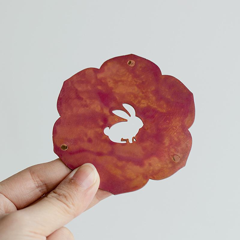 茶道具銅製月兎デザイン壺承蓋置き和...