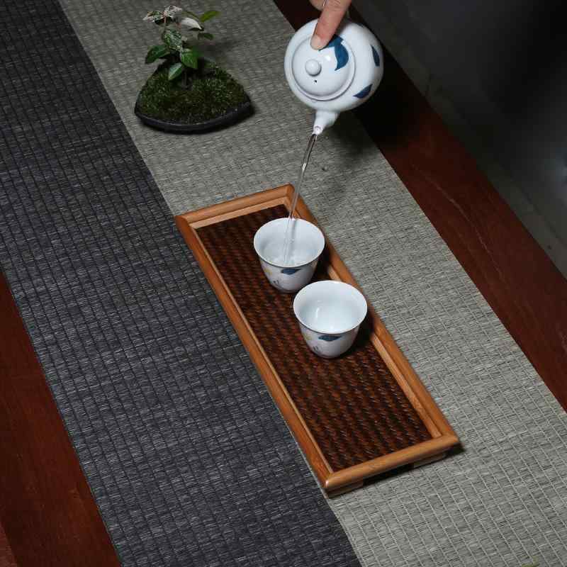 茶席 日式 禅意 新中式 純色 紙編み コットンリネン 綿麻 天然素材 テーブルランナー ティーマット 茶..