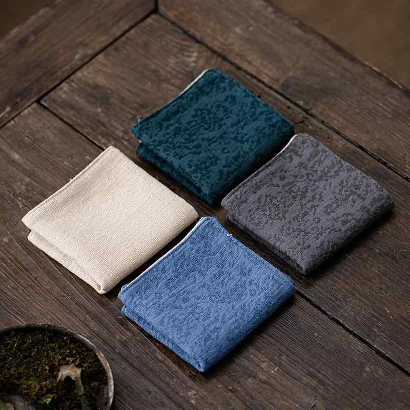 茶巾 綿麻 ジャガード織り 無地 単色 レトロ 和モダン 両面 吸水性 速乾 正方形 スクエア 茶卓布 養壺巾 茶托 コースター 茶道小物 茶器 茶席