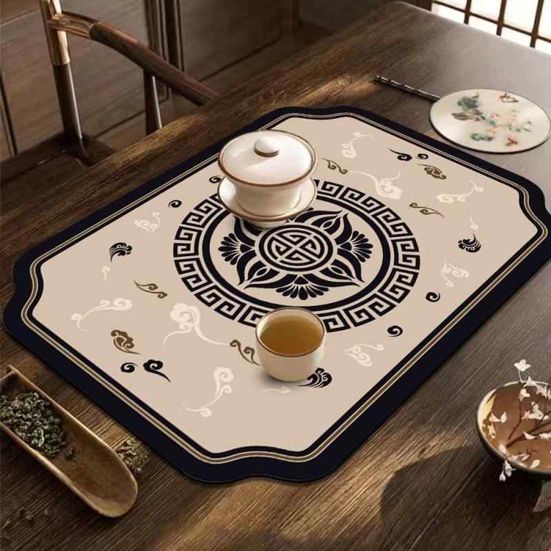 茶マット 新中華風 珪藻土 吸水 速乾 断熱 ティーマット コースター 茶器置き おしゃれ モダンデザイン 変形 来客用 おもてなし 清潔感 PVC素材