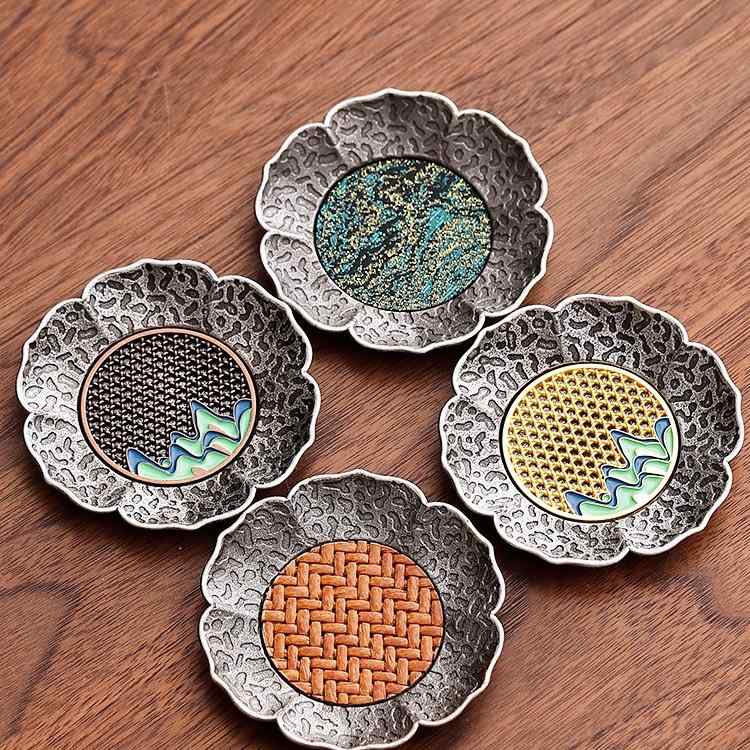 コースター 中華風 合金製 竹製 断熱 耐熱 アンティークシルバー 茶托 ティーマット 家庭用 ティーテーブル 功夫茶器 アクセサリー 上品 おしゃれ 和モダン レトロ