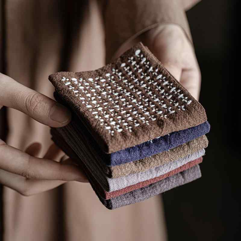 茶巾 手織り布 手縫い 古布 綿麻素材 茶敷 茶布 耐熱 ポットマット 急須敷き 水滴拭き取り 急須磨きク..