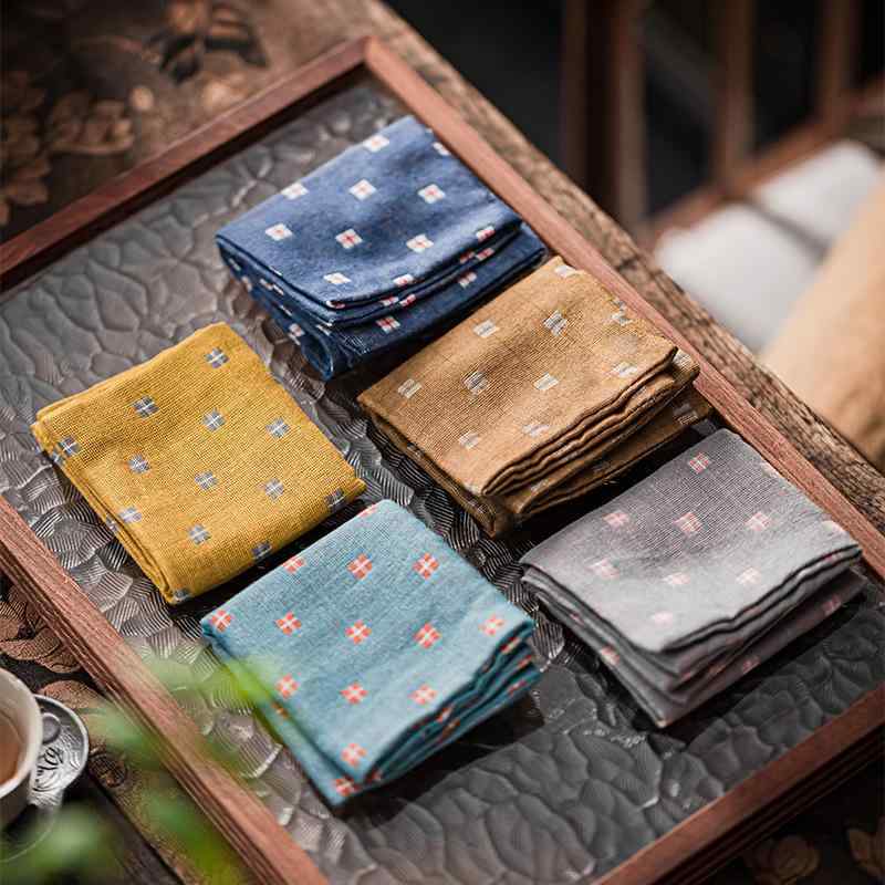 茶巾 綿麻 シンプル 禅テイスト 吸水 速乾性 格子柄 スクエア 正方形 茶器お手入れ ティーマット コースター 布巾 ふきん ランチョンマット テーブルウェア ライトグレー カーキ ブルー