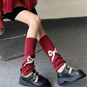 レッグウォーマー ガールズ 秋冬 クリスマスレッド アクリルニット リバーシブル Y2Kスタイル リボン あったか 防寒 摩擦防止 ふくらはぎ丈 クシュクシュ ルーズソックス風