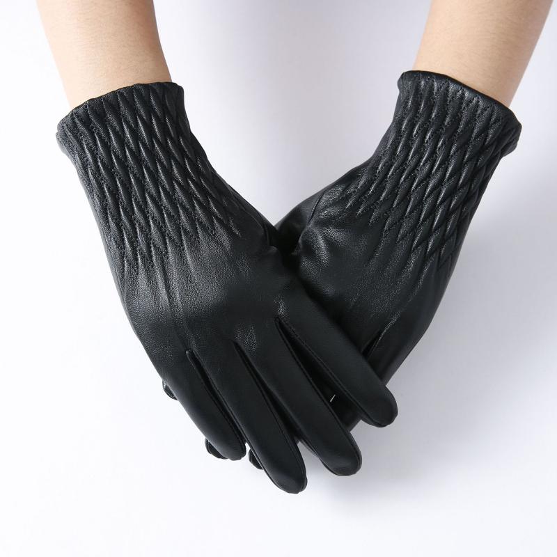 グローブ レディース 羊革 本革 シープスキン 黒 刺繍 防寒 裏起毛 厚手 タッチパネル対応 アウトドア ..