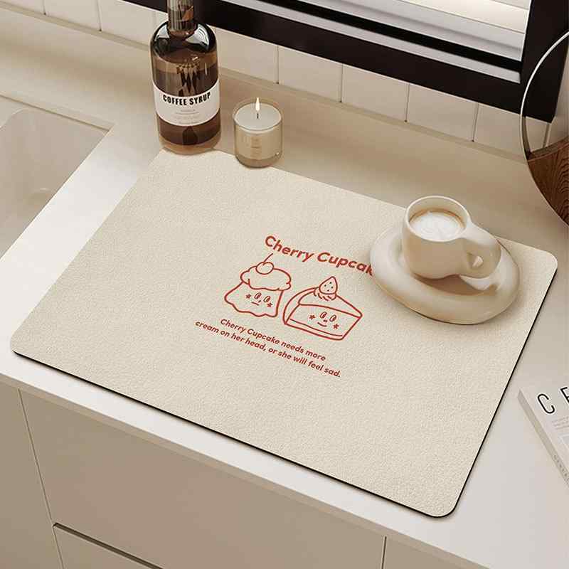 水切りマット キッチン 台所 テーブル カウンター コースター 吸水速乾 滑り止め 耐熱 断熱 おしゃれ かわいい 線画 イラスト カートゥーン 珪藻土 テックファブリック スクエア