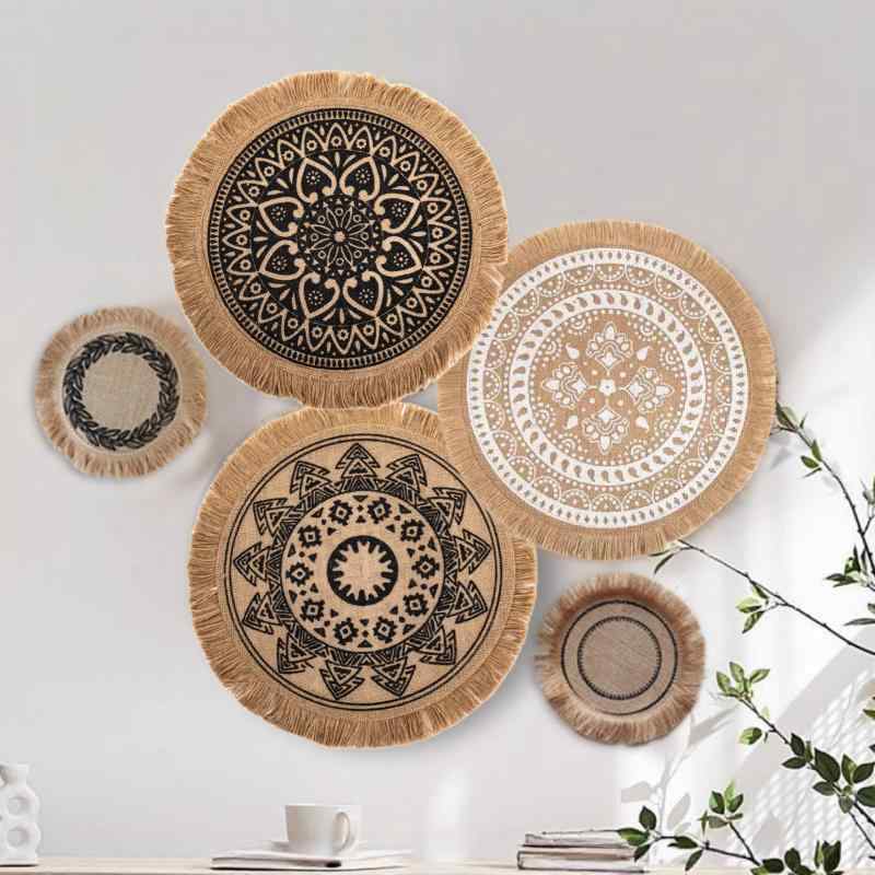 コースター ランチョンマット 北欧風 円形 綿麻 ジュート 手編み ハンドメイド 断熱 花柄 食卓 ダイニング キッチン 撮影小物 ディスプレイ ナチュラル おしゃれ