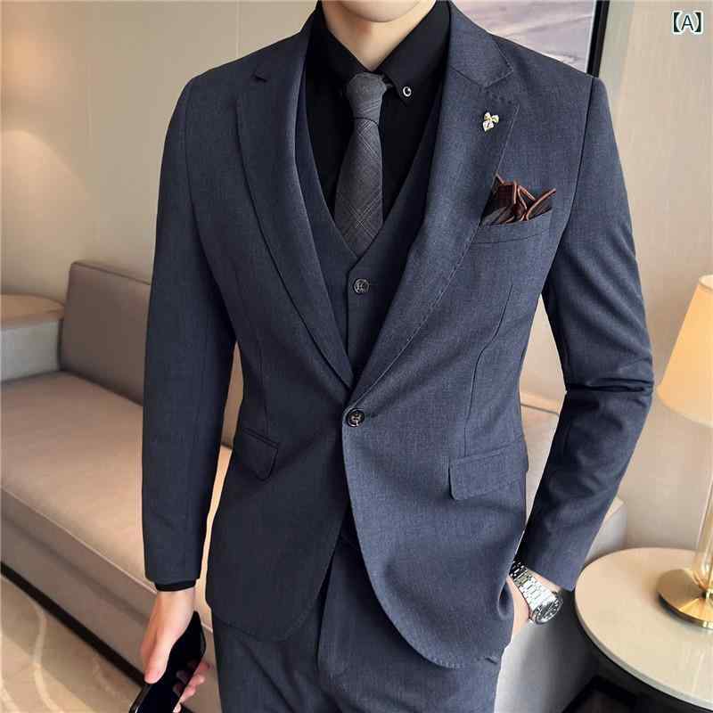 スーツ メンズ 春夏 無地 カジュアル ビジネス フォーマル セットアップ ジャケット スラックス スリムフィット 大きいサイズ アセテート混紡 ブラック ブルー グレー 結婚式 通勤 オフィス