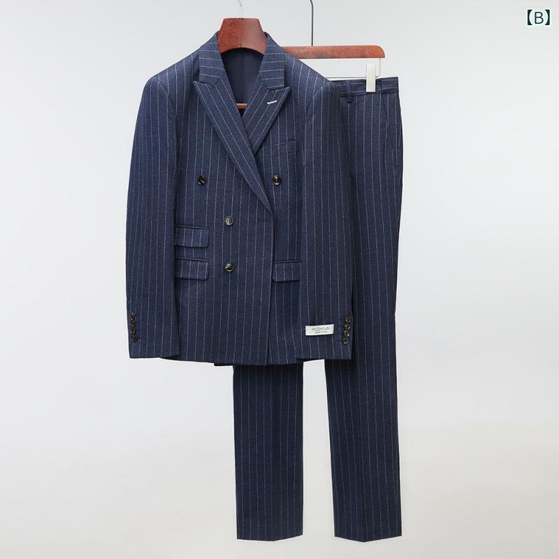 スーツ メンズ 男性用 上質 ストライプ柄 スリムフィット セットアップ レーヨン混素材 オフィスカジュアル カジュアル ビジネス 通勤 韓国風 フォーマル