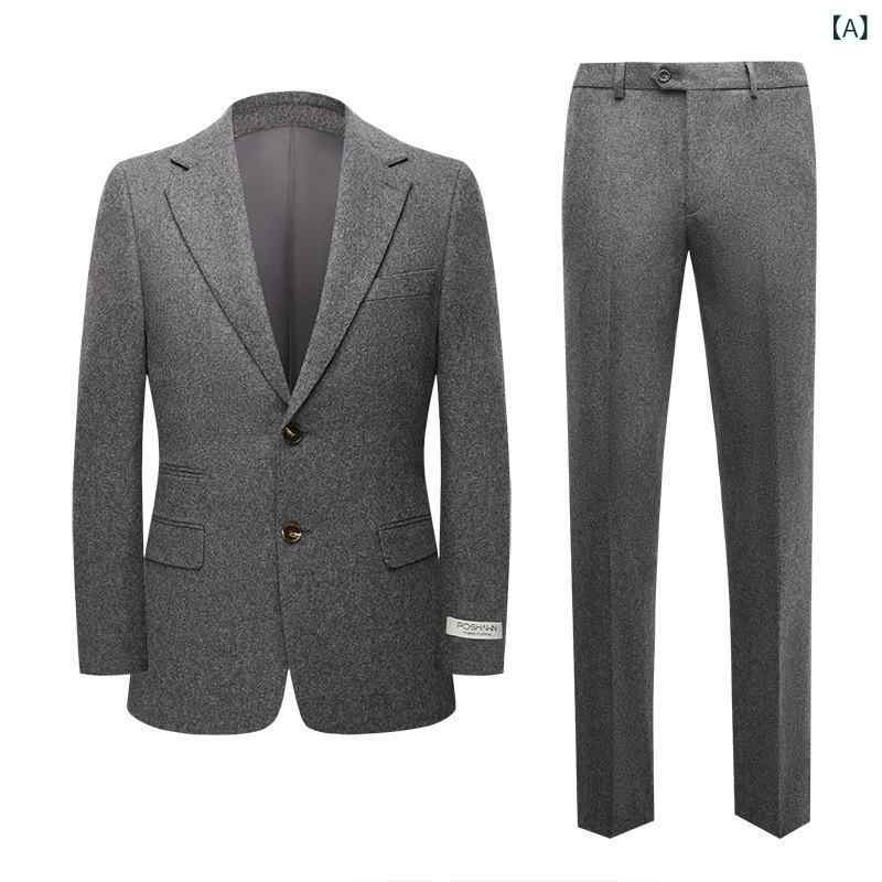 スーツ メンズ ウール スリムフィット 結婚式 礼服 フォーマル ビジネス 2点セット セットアップ オールシーズン グレー ネイビー ブラック