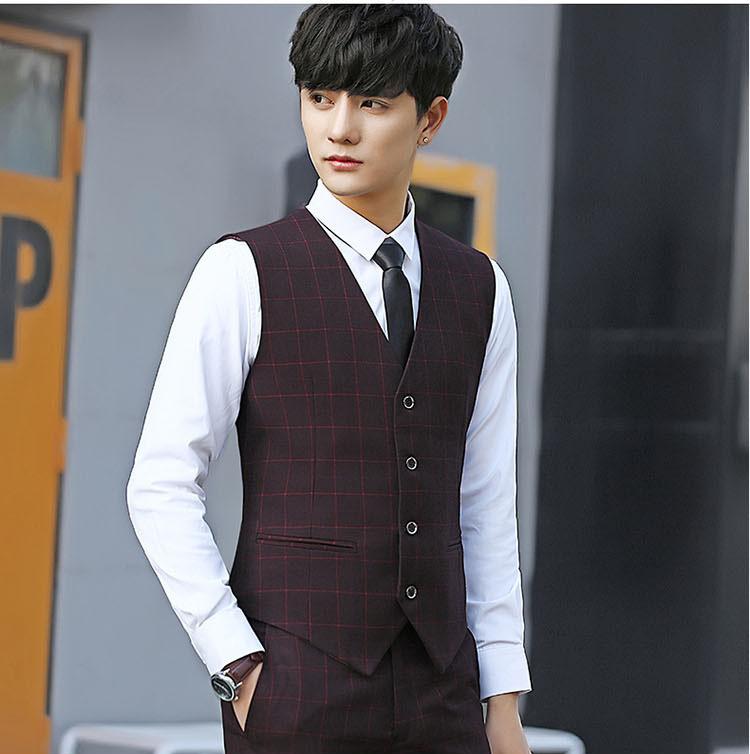 ベスト メンズ 男性用 チェック柄 ジレ スリムフィット ビジネス オフィス 通勤 ワークウェア カジュアル 普段使い シングルボタン アセテート混紡 ネイビー ブラック ワインレッド
