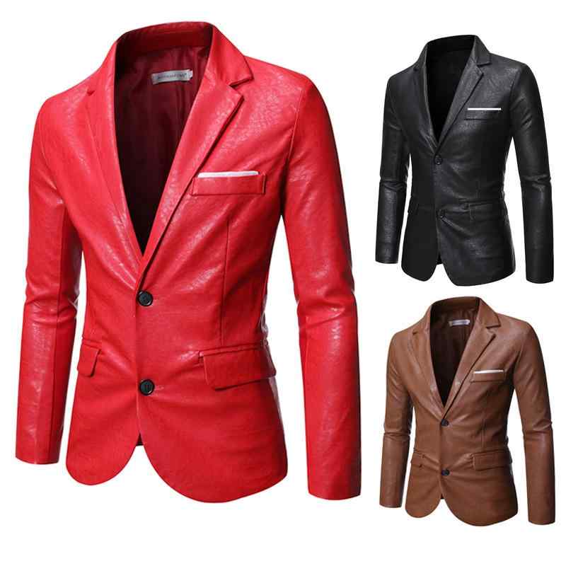 ジャケット メンズ レザー テーラード ビジネス カジュアル スーツスタイル スリムフィット 細身 2つボタン シングルブレスト 無地 ウォッシャブル アウター 春夏