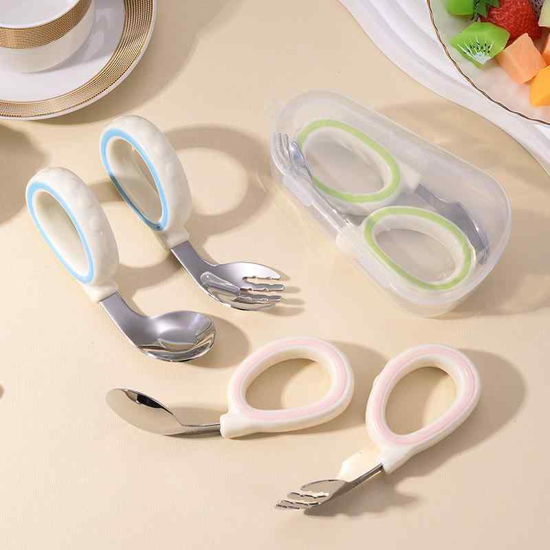 ベビー食器 キッズ ベビー 幼児用 フォーク スプーン セット リング状 短柄 ラウンド ポータブル 携帯..