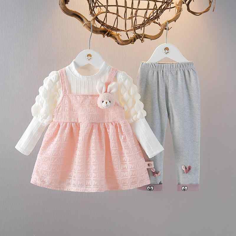 セットアップ 女の子 ベビー キッズ 女児 乳幼児 長袖 プリンセス風 フェイクサロペットワンピース 綿 無地 2点セット おしゃれ かわいい 普段使い お出かけ 春秋物 ピンク系 イエロー系 1歳 2歳 3歳