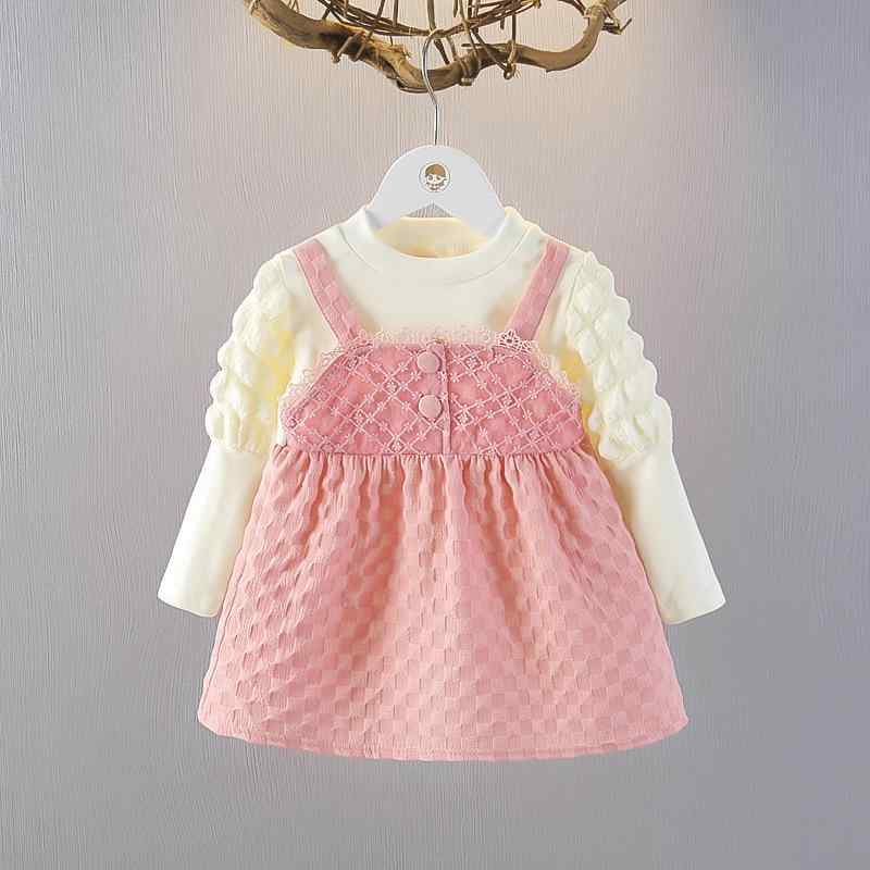 ワンピース ベビー 女児 女の子 1歳 2歳 3歳 幼児 ジャンパースカート サロペットドレス 長袖 綿素材 プリンセスライン 無地 おしゃれ かわいい 春秋 お出かけ 普段着 ピンク イエロー