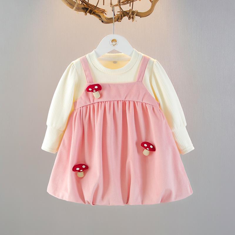 ワンピース 女の子 ベビー 子供服 フェイクサロペット風 長袖 プリンセススタイル かわいい おしゃれ ..