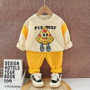 子供服 男の子 キッズ セットアップ 長袖 2点セット おしゃれ かわいい カジュアル 黄色 ピザ柄 アニマル柄 綿95% 柔らかい プルオーバー ショートパン...