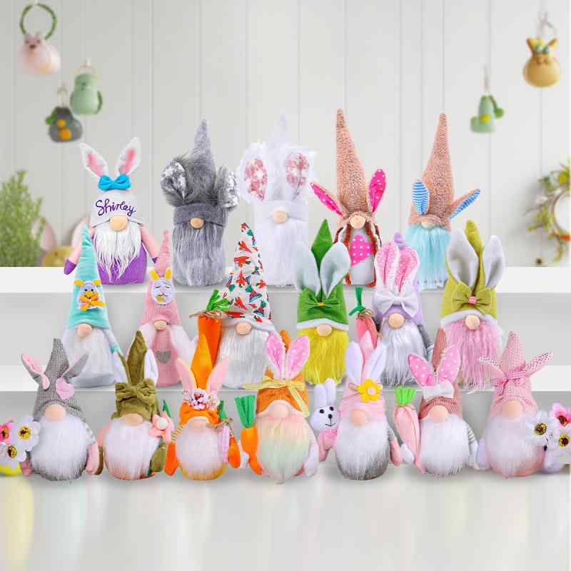 イースター飾り 顔なし うさぎ ぬいぐるみ ドール 布製 ファブリック 耳長 チェック柄 たまご持ち にん..