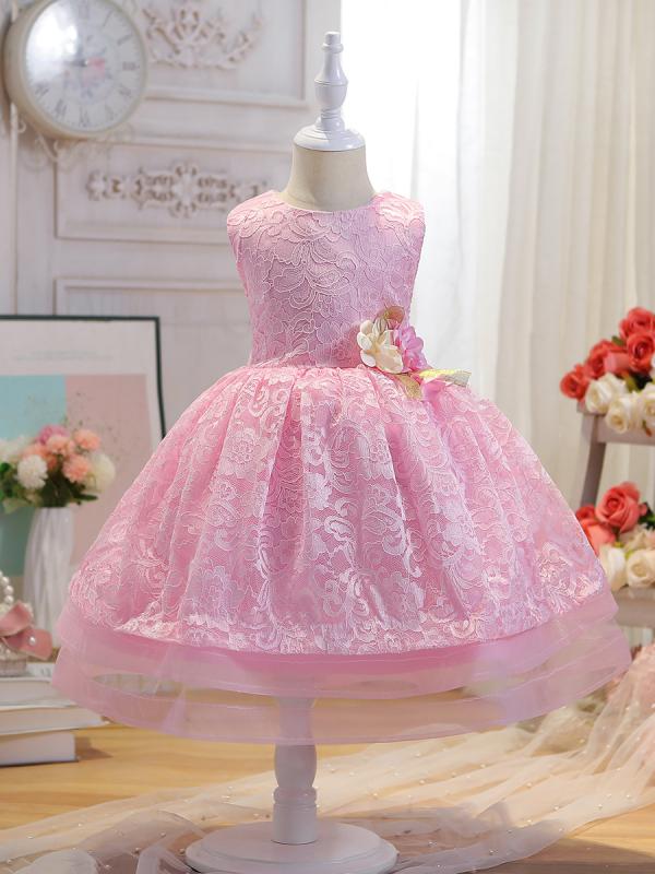 ワンピース ガールズ キッズ 子供用 プリンセスドレス 花柄 チュール ふわふわ 重ね ウエストマーク ノ..