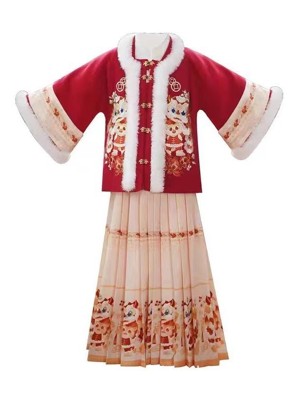 民族衣装 女の子 キッズ 秋冬物 厚手 暖かい お正月 新年 発表会 舞台 イベント パーティー 唐装 漢服 ..