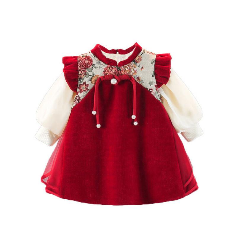 ワンピース 女の子 キッズ ベビー ネオチャイナ風 切り替え プリンセスドレス エレガント フォーマル ..