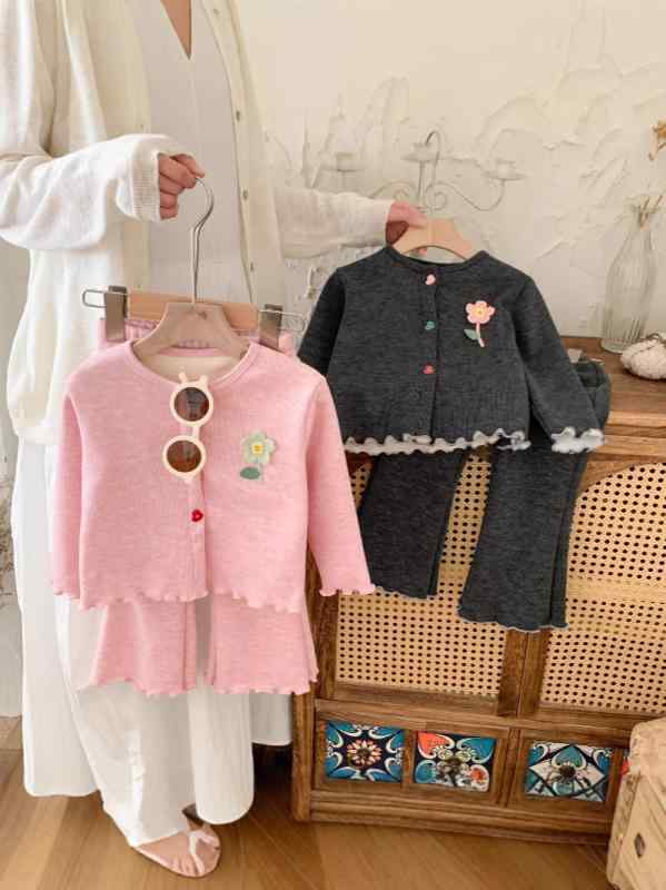 キッズ 女の子 裏起毛 カーディガン 長袖 フレアパンツ セットアップ 上下セット 秋冬 ふわふわ あった..
