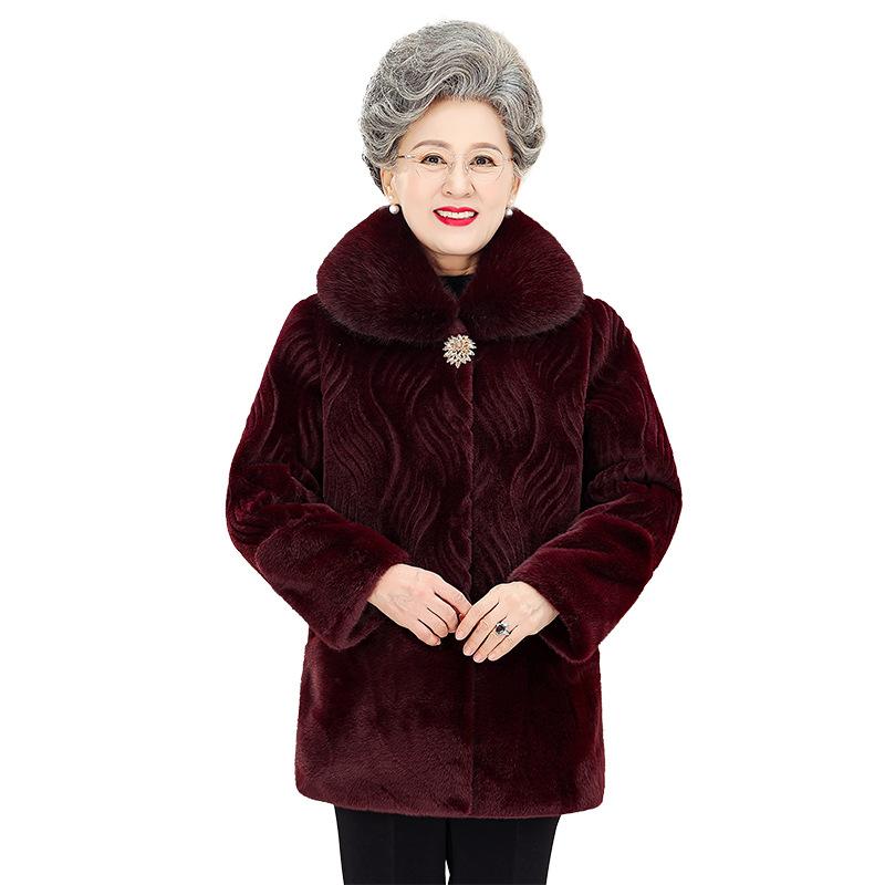 コート レディース シニア向け 厚手 フェイクミンクファー 中綿 秋冬 暖かい 防寒 ポリエステル ワイン..