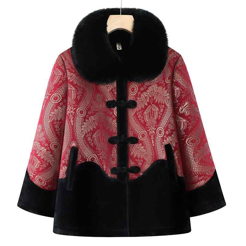 コート 中高年 レディース チャイナ風 秋冬 ショート丈 裏起毛 厚手 ボアアウター ゆったり オーバーサ..