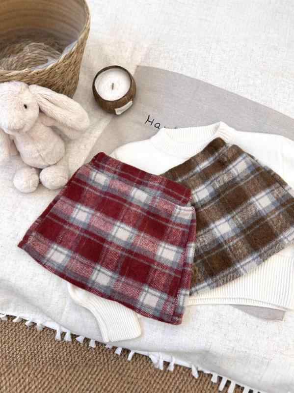 スカート 女の子 キッズ 冬 秋冬 チェック柄 ウール調 ツイード Aライン ミニ丈 レトロ ブリティッシュ..