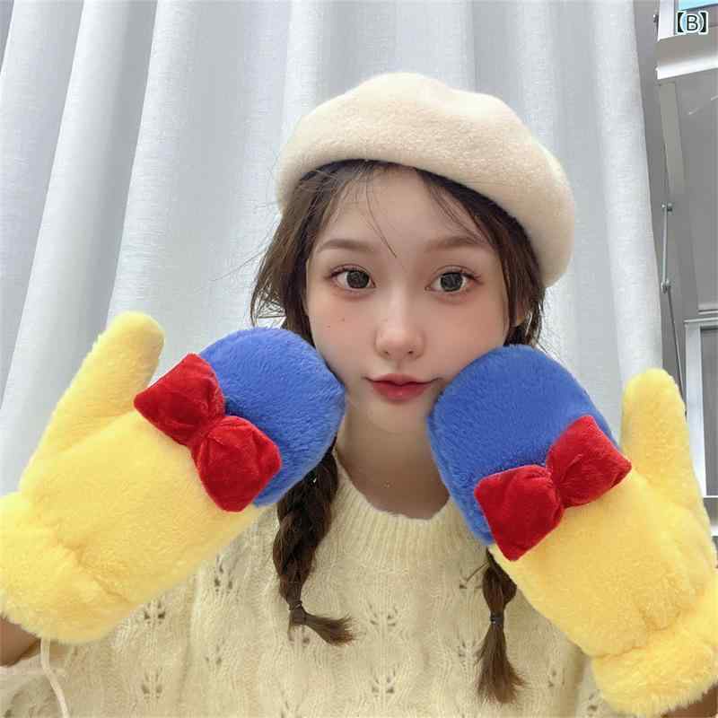 手袋 レディース 冬用 防寒 保温 防風 サイクリング グローブ 韓国ファッション かわいい 裏起毛 厚手 ストラップ付き キャラクター リボン おしゃれ 通勤 通学 アウトドア 暖かい