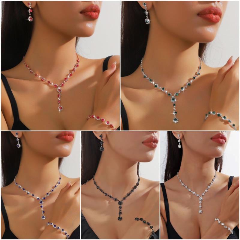 アクセサリー レディース ネックレス イヤリング ブレスレット 3点セット ジルコニア 象嵌 ウェディング 結婚式 パーティー 披露宴 お呼ばれ フォーマル ドレスアップ 上品 エレガント 多色展開 電気メッキ加工 通勤 オフィス