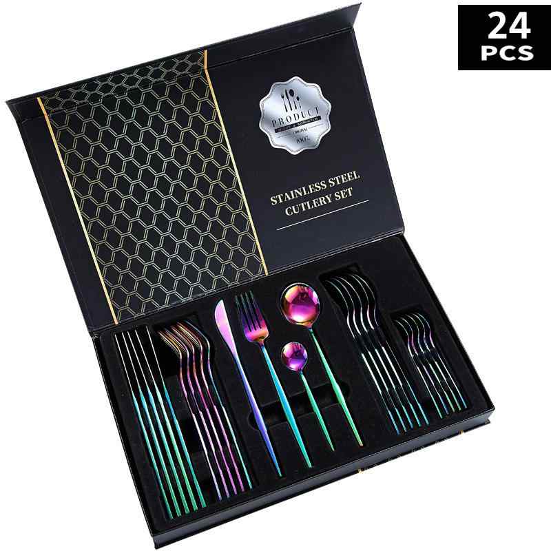 カトラリー ポルトガル風 ステンレス ゴールド 金メッキ ナイフ フォーク スプーン 24点セット 鏡面仕..
