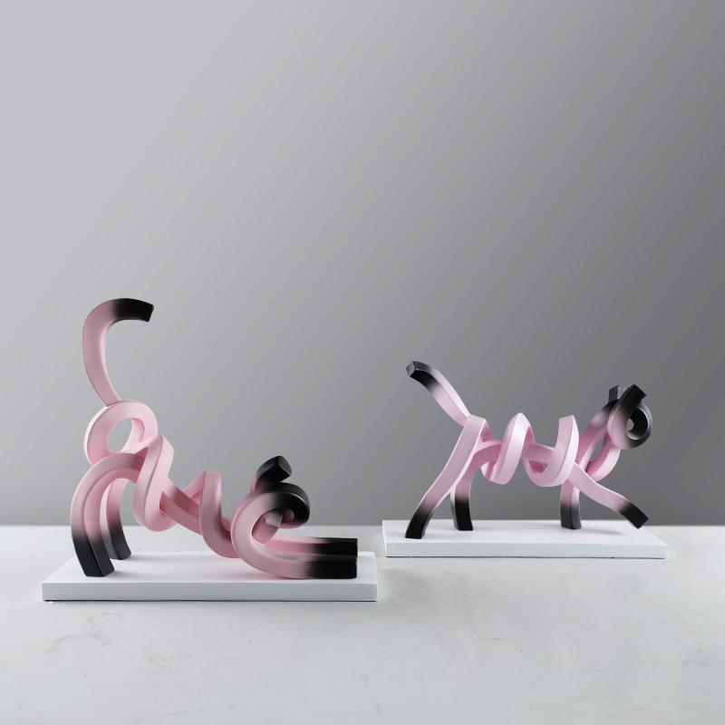 インテリア オブジェ ラインアート 猫 レジン製 置物 デコレーション 卓上 リビング 玄関 モダン シン..