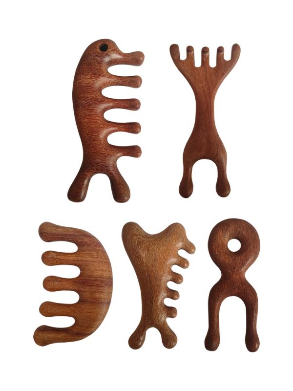 マッサージコーム 経絡ケア 多機能 檀木製 頭皮ヘッド フェイスマッサージャー ツボ押し 血行促進 ポー..