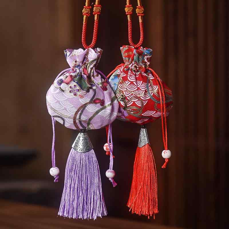 お守り袋 厄除け 開運 首掛け 携帯用 巾着 ポーチ 香り袋 サシェ 中国風 布製 マルチカラー 赤 紫 青 ..