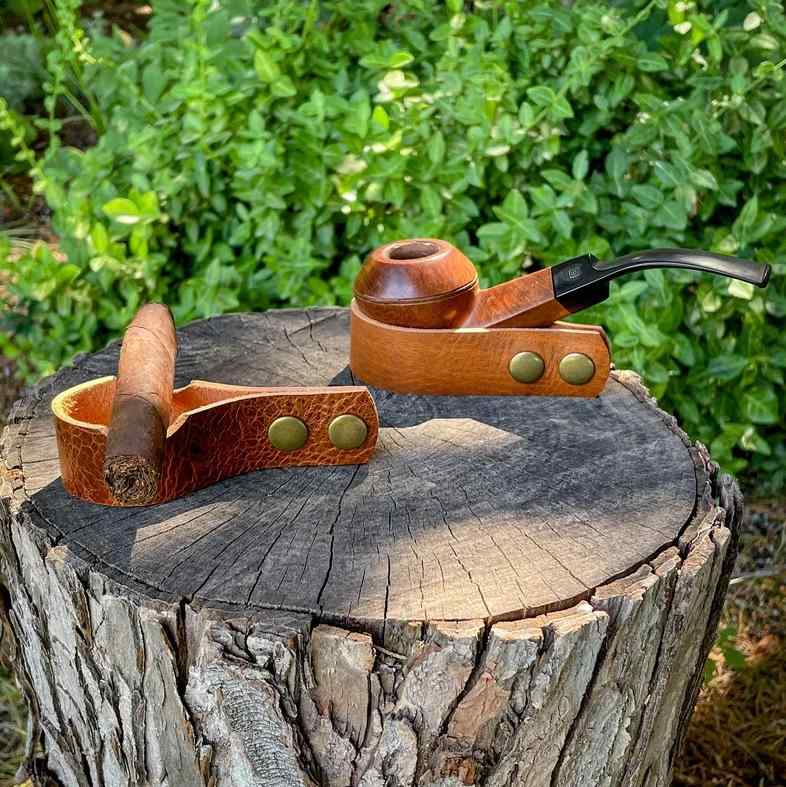 喫煙具 男性用 レトロ ヴィンテージ 本革製 パイプスタンド シガーホルダー 卓上 置き台 収納 ディスプ..