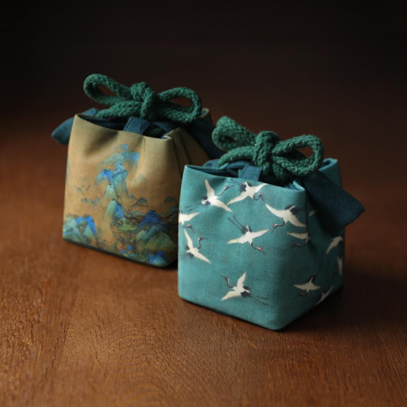 茶器ケース 収納バッグ ポータブル ティーセット 急須 湯呑み 布製 巾着袋 旅行 アウトドア お出かけ用..