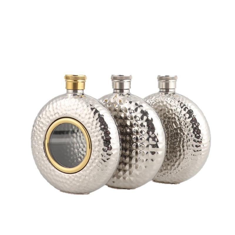 フラスコ メンズ レディース ユニセックス 食品グレード 304ステンレス鋼 丸型 ラウンド ポータブル 携帯用 おしゃれ 贈り物 ギフト キャンプ アウトドア 旅行 普段使い 父の日(x2)