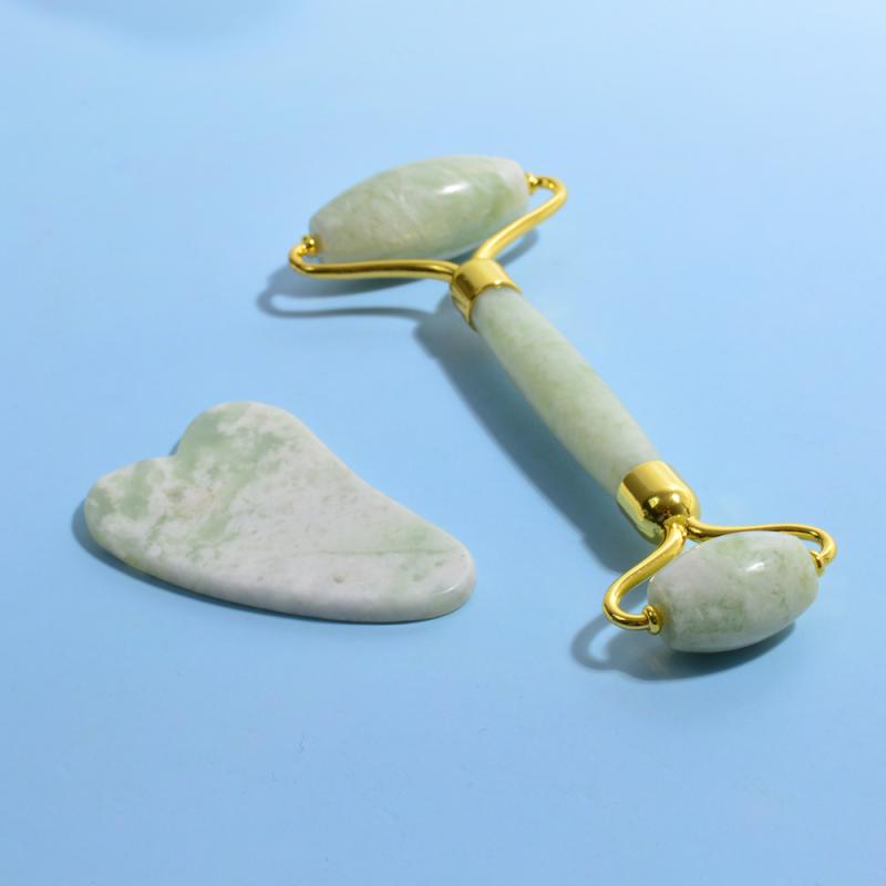 美容ローラー かっさプレート ホワイトジェイド 天然石 フェイス ボディ マッサージ 小顔 リフトアップ リンパケア 血行促進 むくみ解消 リラックス セット(...