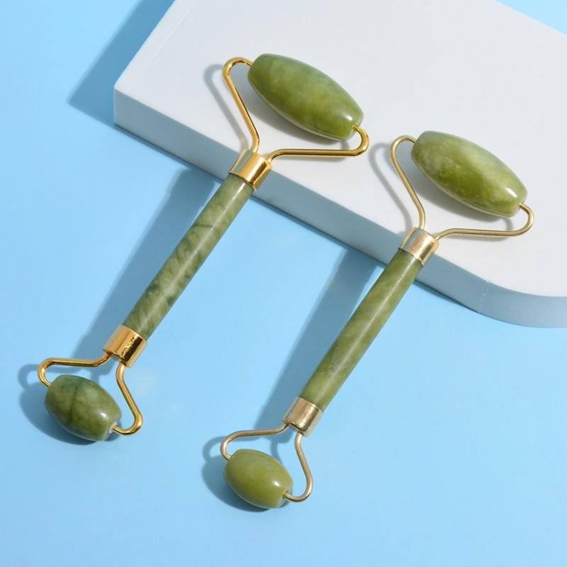 美容ローラー かっさ ダブルヘッド マッサージャー 天然石 ジェード 岫玉 スキンケア エイジングケア ..