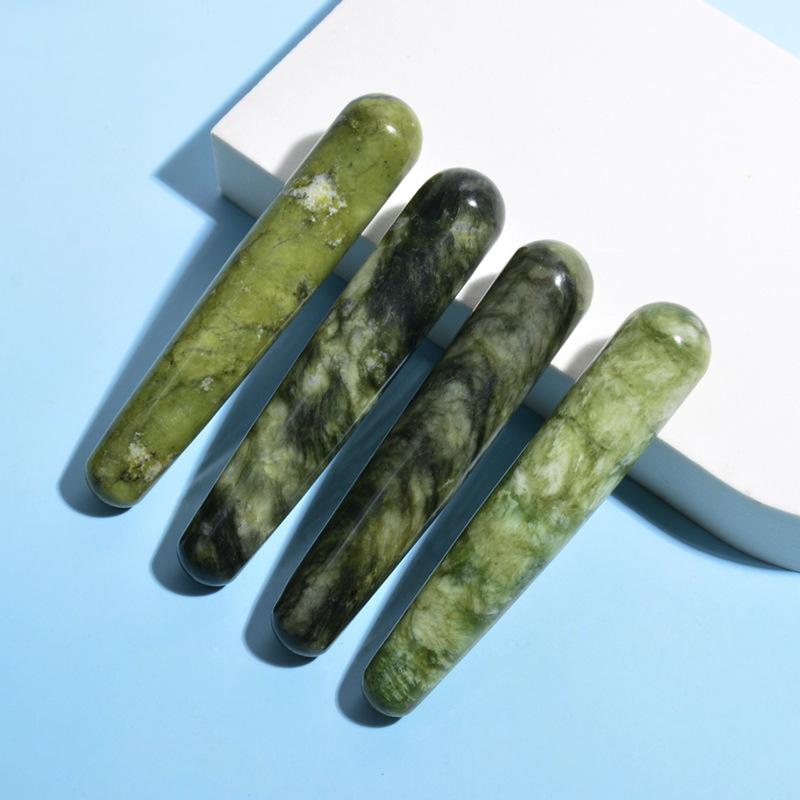 マッサージ棒 緑鳳玉 ツボ押し棒 家庭用 自宅エステ 美容 ヘルスケア 天然石 スティック 肩 首 足 顔 全身 リラックス 疲労回復 ギフト(x2)