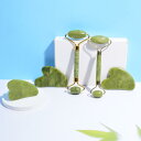 美容ツール マッサージローラー かっさプレート セット 天然石 翡翠 ジェイド 緑鳳玉 フェイシャル ボディ用 美顔 エステ スキンケア リフトアップ たるみ ...