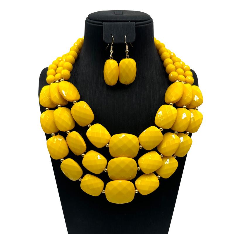 ネックレス イヤリング セット レディース 女性用 欧米風 レトロ ヴィンテージ アクリル ビーズ 大ぶり 存在感 ボリューム感 多層 レイヤード カラフル ファッション小物 アクセント デイリー カジュアル パーティー(x2)