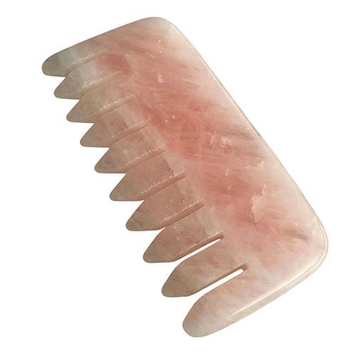 マッサージコーム 天然ローズクォーツ ジェード 玉石 カッサ 頭皮 経絡 指圧 ツボ押し ほぐし くし 血..